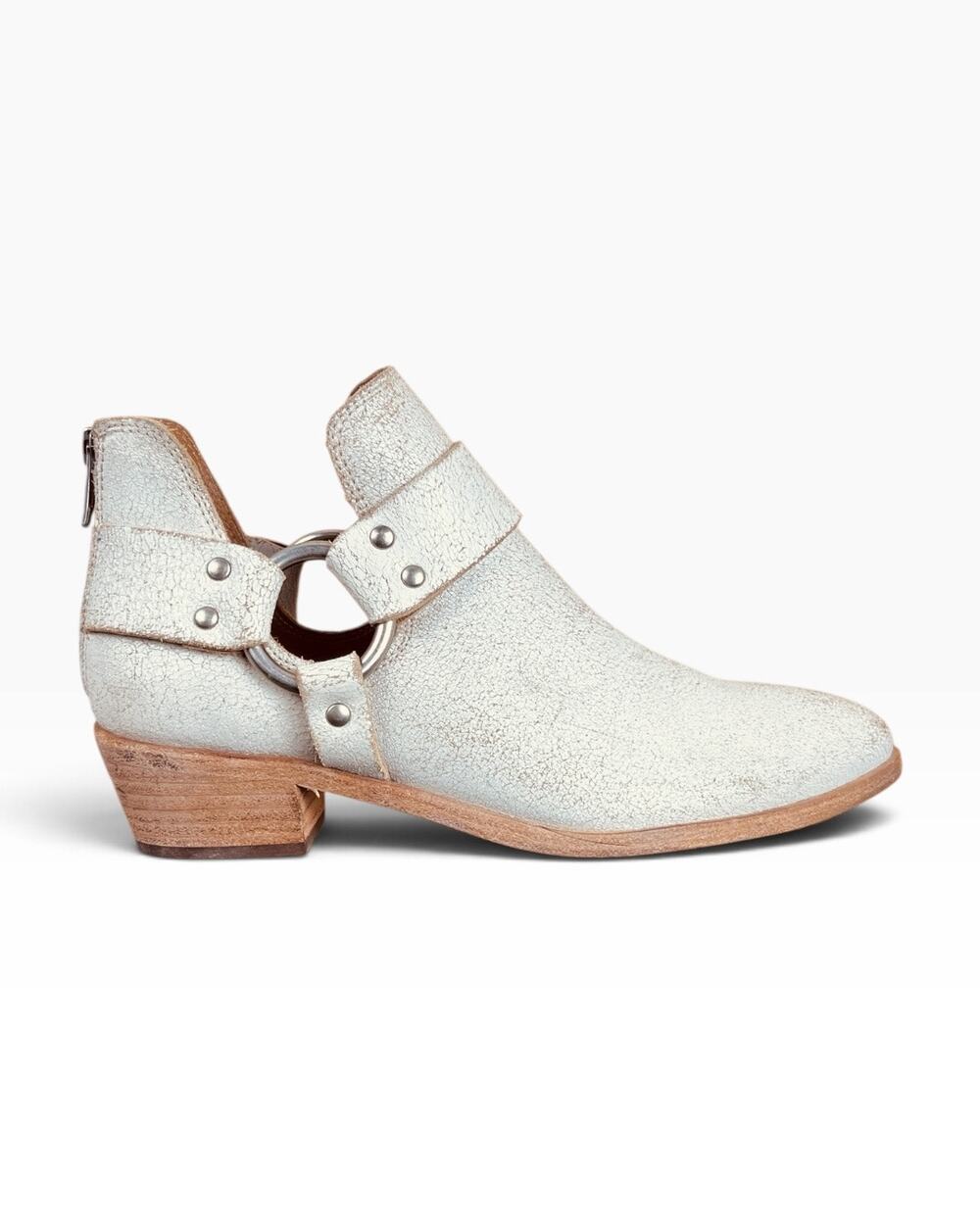 Frye Ray Harness Back Zip Off White Crackle Leather Western Ankle Boots 7.5B